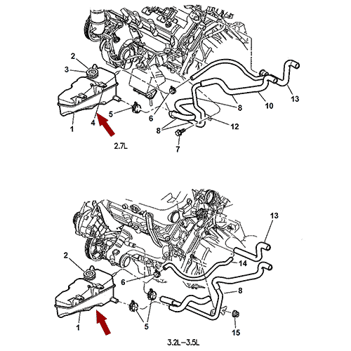 Схема расположения бачка расширительного системы охлаждения Chrysler 300M | Крайслер 300М 98–04 года выпуска