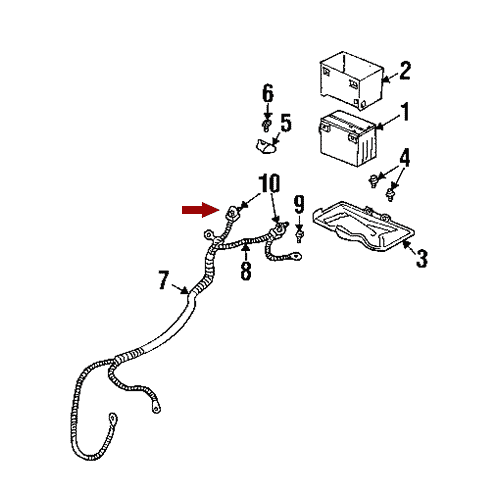 Схема расположения болта крепления провода АКБ Chevrolet TrailBlazer | Шевроле Трейлблейзер 02–09 года выпуска