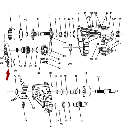 Схема расположения цепи раздаточной коробки Chevrolet Tahoe | Шевроле Тахо 00–06 года выпуска