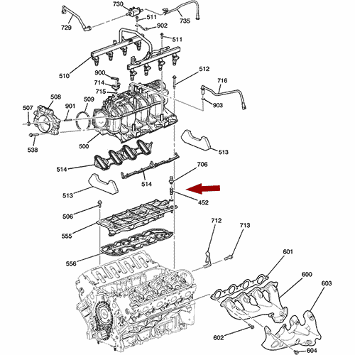 Схема расположения датчика давления масла на Cadillac Escalade | Кадиллаке Эскалейд 09–14 годов выпуска