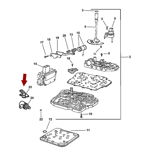 Схема расположения датчика давления АКПП Chrysler Town Country | Крайслер Таун Кантри 07–10 года выпуска