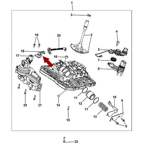 Схема расположения датчика давления АКПП Jeep Wrangler | Джип Вранглер 07–11 года выпуска