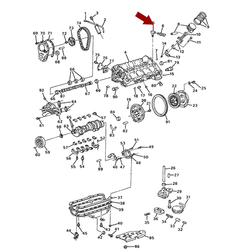 Схема расположения датчика давления масла Chevrolet Blazer | Шевроле Блейзер 87–95 года выпуска