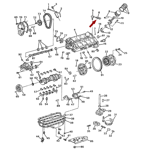 Схема расположения датчика давления масла Chevrolet Tahoe | Шевроле Тахо 95–00 года выпуска