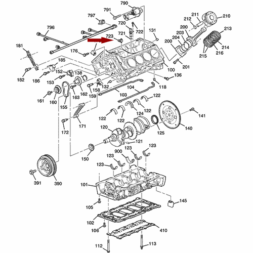 Схема расположения датчика детонации Cadillac SRX | Кадиллак Срикс 07–09 года выпуска