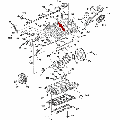 Схема расположения датчика детонации Cadillac STS | Кадиллак СТС 06–10 года выпуска