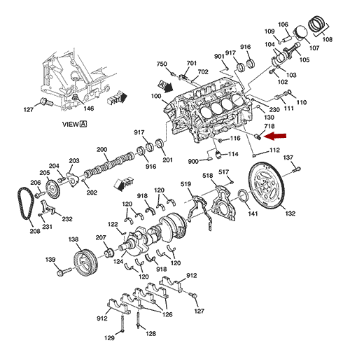 Схема расположения датчика детонации Chevrolet Avalanche | Шевроле Аваланч  07–13 года выпуска