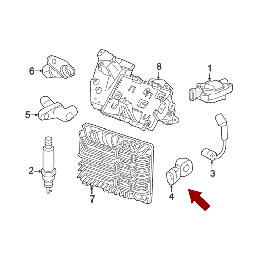 Схема расположения датчика детонации Chevrolet Camaro | Шевроле Камаро 15–18 года выпуска