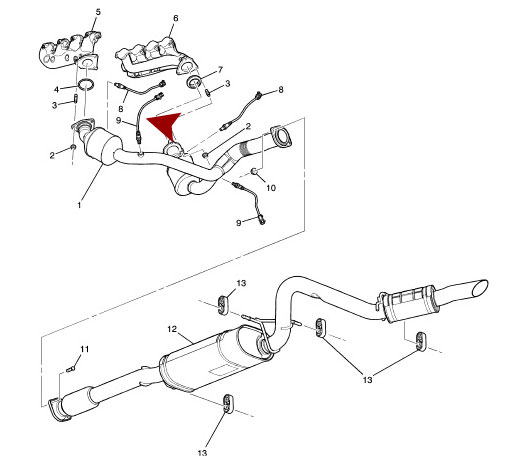 Схема расположения датчика кислорода после катализатора (лямбда зонда) на Cadillac Escalade | Кадиллак Эскалейд 2008—2014