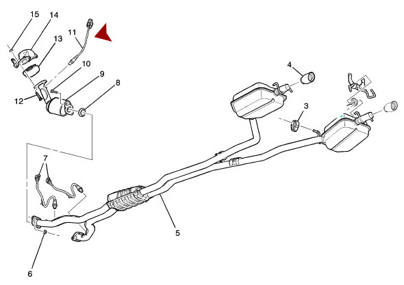 Схема расположения датчика кислорода (лямбда зонда) после катализатора на Cadillac CTS | Кадиллак CTS