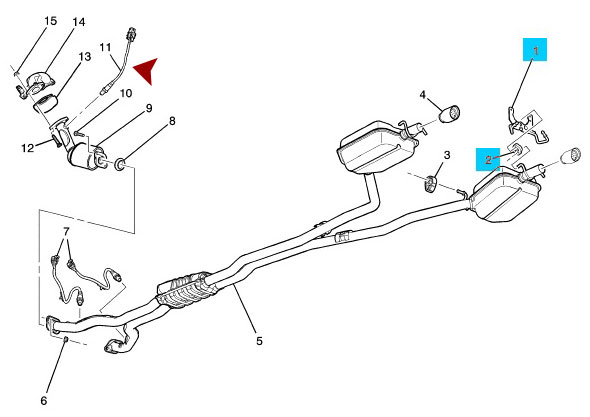 Схема расположения датчика кислорода после катализатора (лямбда зонда) Cadillac STS | Кадиллак СТС 
