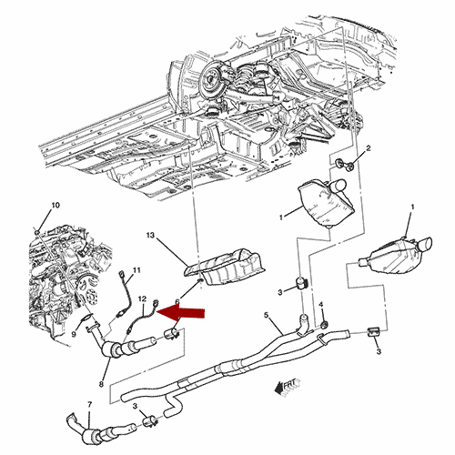 Схема расположения датчика кислорода (лямбда зонда) Cadillac STS | Кадиллак СТС 10–11 года выпуска