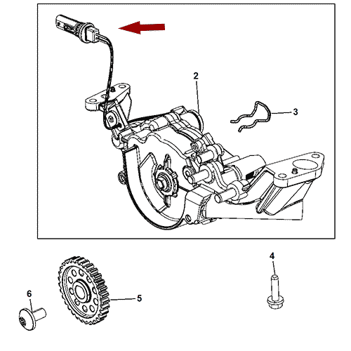 Схема расположения датчика масляного насоса двигателя Chrysler Town Country | Крайслер Таун Кантри 11–16 года выпуска