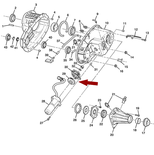 Схема расположения датчика положения раздатки на Chevrolet TrailBlazer | Шевроле Трейлблезер 02–09 годов выпуска