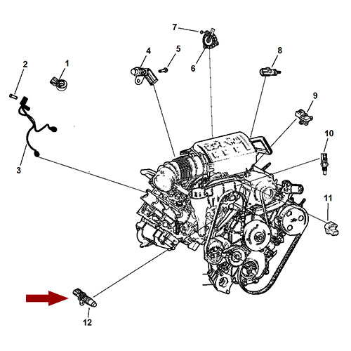 Схема расположения датчика положения распредвала Chrysler 300C | Крайслер 300Ц 11–17 года выпуска