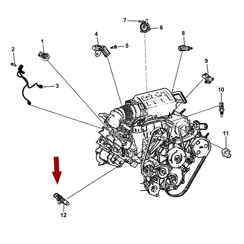 Схема расположения датчика положения распредвала Chrysler Town Country | Крайслер Таун Кантри 11–16 года выпуска