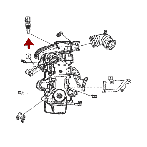 Схема расположения датчика температуры двигателя на Крайслере 300М (01-04)