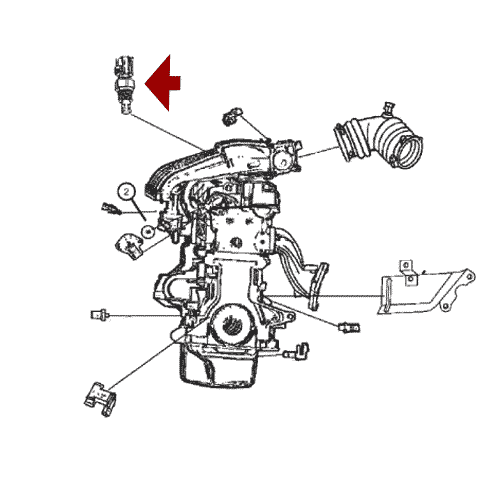 Схема расположения датчика температуры двигателя на Крайслере Пт Крузер 01-10