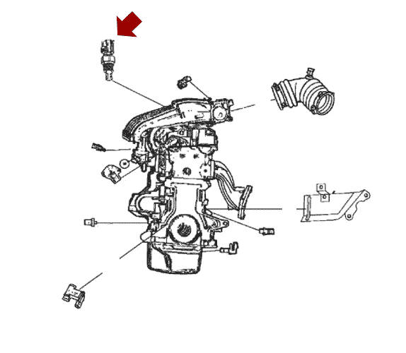 Схема расположения датчика температуры двигателя на Крайслере Таун Кантри 01–07