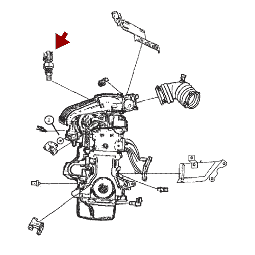 Схема расположения датчика температуры двигателя на Крайслере Вояджер 01-07