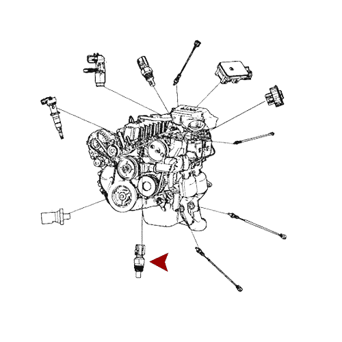 Схема расположения датчика температуры охлаждающей жидкости на Крайслере 300M