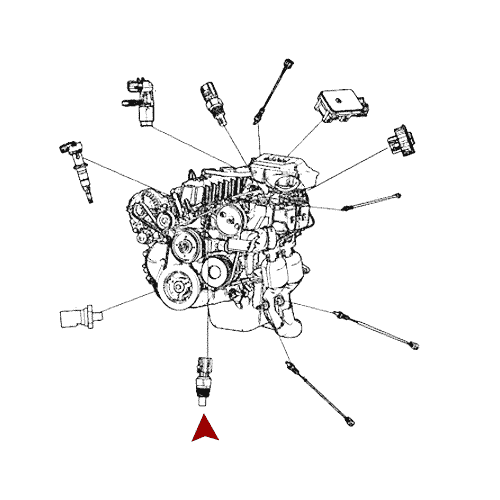Схема расположения датчика температуры охлаждающей жидкости на Крайслере Таун Кантри 98-00