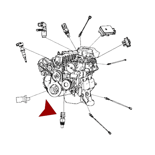 Схема расположения lатчикf температуры охлаждающей жидкости на Крайслере Вояджер 2000