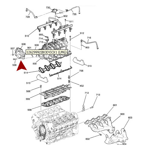 Схема расположения дроссельной заслонки на Chevrolet Avalanche | Шевролет Аваланч
