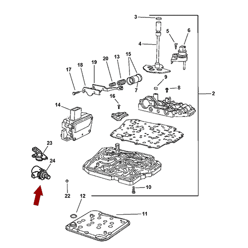Схема расположения датчика давления АКПП Chrysler Town Country | Крайслер Таун Кантри 07–10 года выпуска