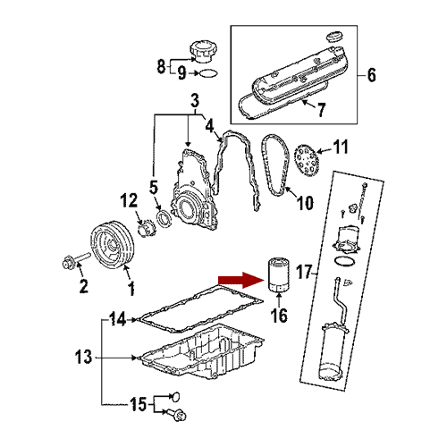 Схема расположения фильтра масляного на Шевроле Тахо 07–14  годов выпуска