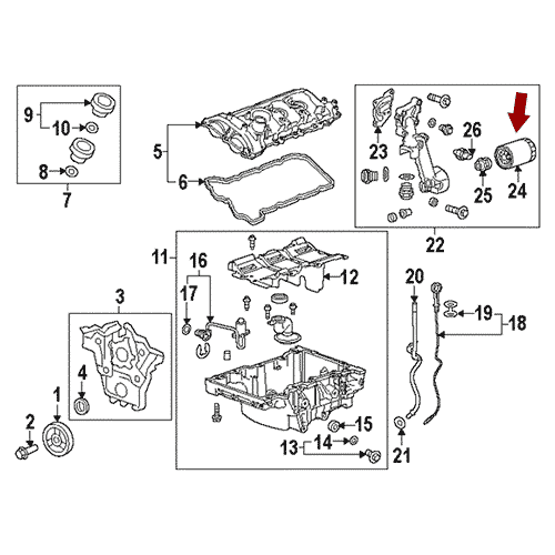 Схема расположения фильтра масляного на Cadillac CTS | Кадиллак ЦТС 14–17 годов выпуска