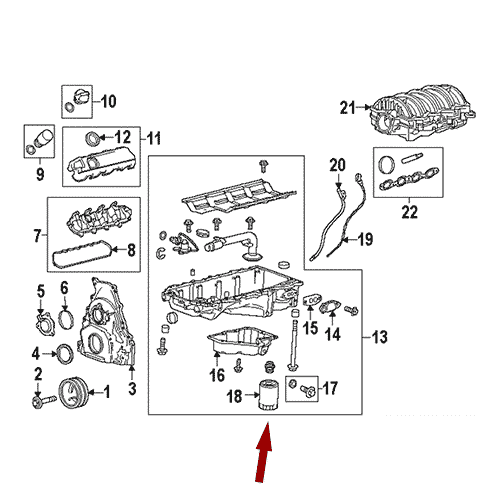 Схема расположения фильтра масляного на Кадиллак Эскалейд 15–17 годов выпуска