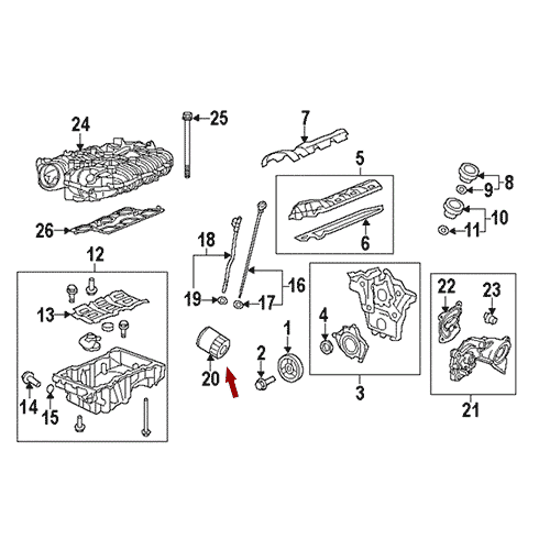 Схема расположения фильтра масляного на Кадиллаке Срикс  10  годов выпуска
