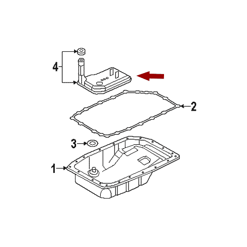 Схема расположения фильтра АКПП с прокладкой Cadillac Escalade | Кадиллак Эскалейд 07–14 года выпуска