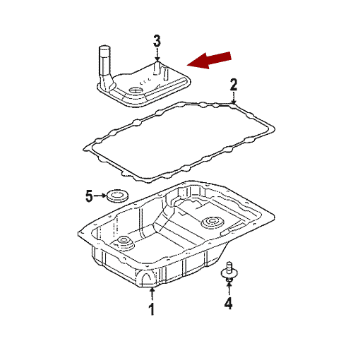 Схема расположения фильтра АКПП Cadillac SRX | Кадиллак Срикс 07–09 года выпуска