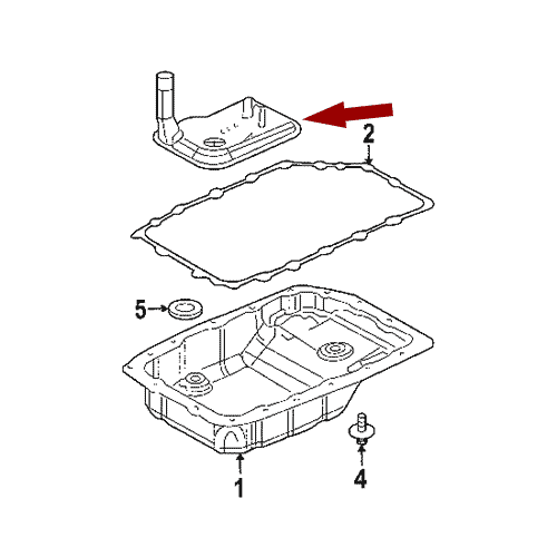 Схема расположения фильтра АКПП с прокладкой Cadillac SRX | Кадиллак Срикс 07–09 года выпуска