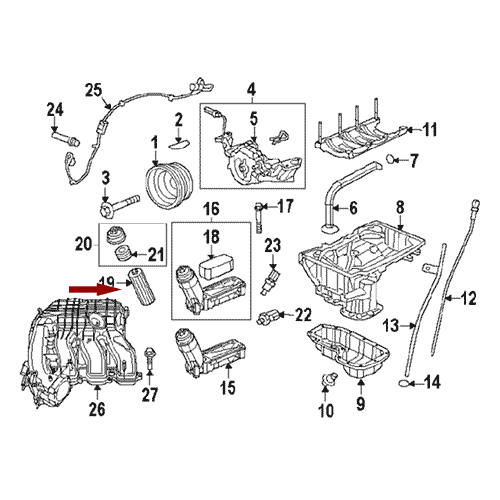 Схема расположения фильтра масляного на Крайслере 300 Ц 14-17 года выпуска