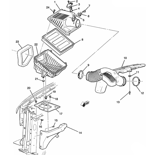 Схема расположения фильтра воздушного на Cadillac Escalade | Кадиллак Эскалейд 07-14 годов выпуска