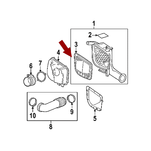 Схема расположения фильтра воздушного на Кадиллаке Срикс 04-09 годов выпуска