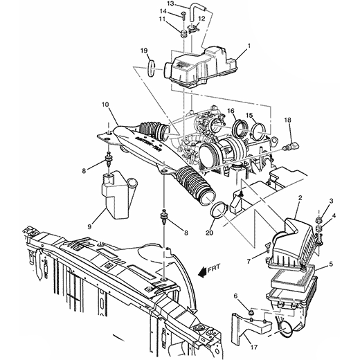 Схема расположения фильтра воздушного на Шевроле Блейзер 95-05 годов выпуска