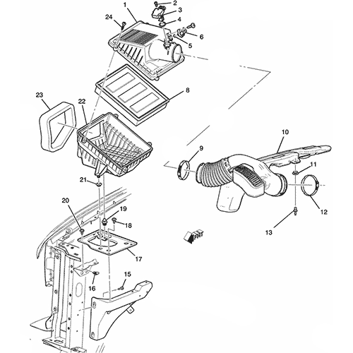 Схема расположения фильтра воздушного на Chevrolet Tahoe | Шевроле Тахо 00-14 годов выпуска
