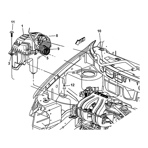 Схема расположения фильтра воздушного на Крайслере Вояджер 01-03 годов выпуска