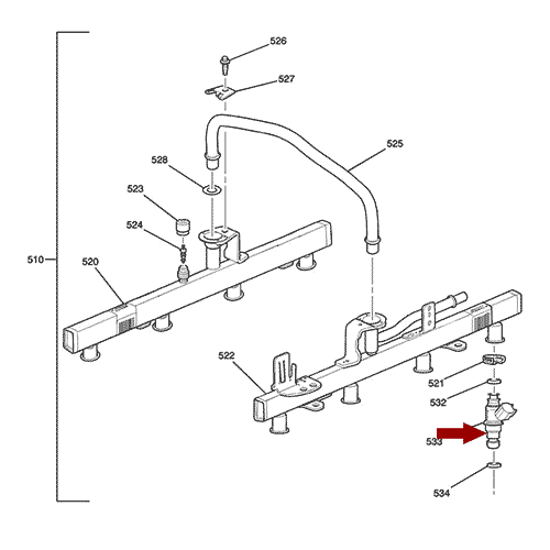 Схема расположения форсунки инжектора Chevrolet Avalanche | Шевроле Аваланч 07–09 года выпуска