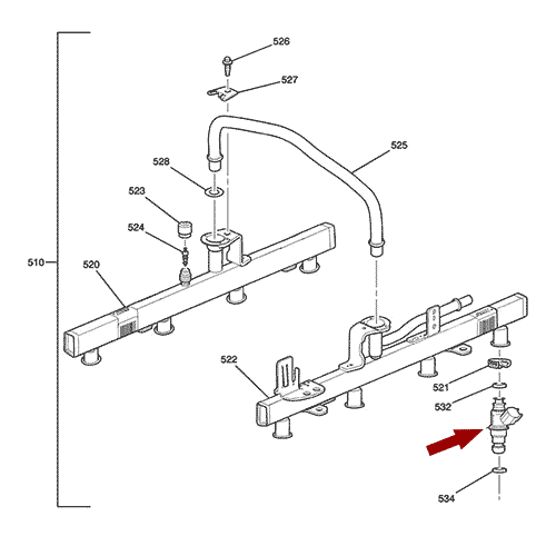 Схема расположения форсунки инжектора Chevrolet Tahoe | Шевроле Тахо 07–09 года выпуска