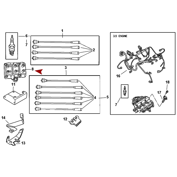 Схема расположения катушки зажигания на Крайслере Вояджер 3.3 / 3.8 литровом 