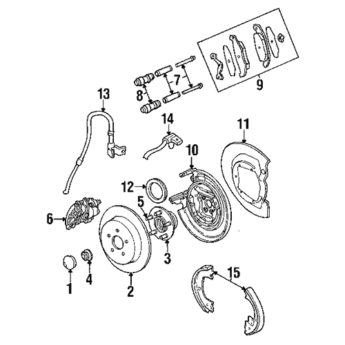 Схема расположения колодок тормозных барабанных на Крайслере ПТ Крузер 01–10 года выпуска