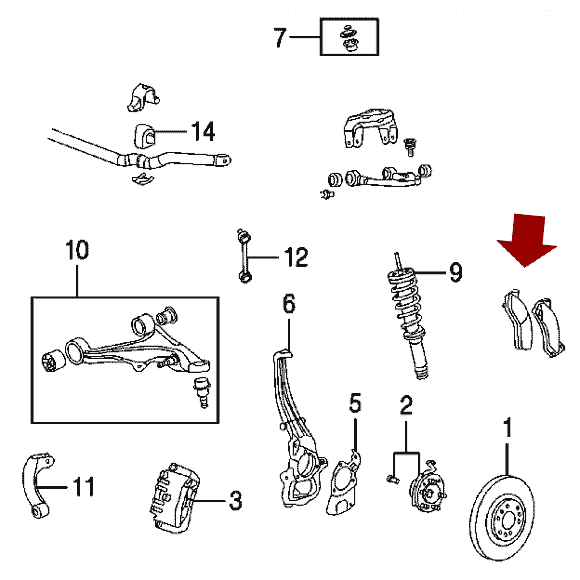 Схема расположения задних тормозных колодок на Кадиллаке Цтс 03-07 годов выпуска