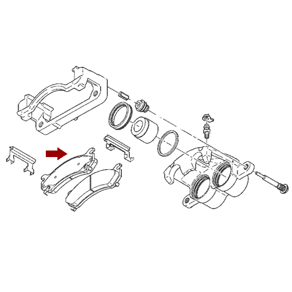 Схема расположения колодок тормозных передних на Chevrolet Avalanche | Шевроле Аваланч 02-06 годов выпуска