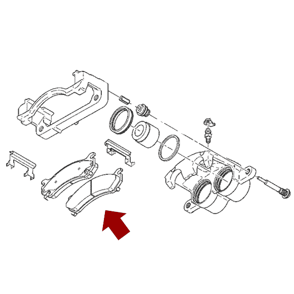 Схема расположения передних тормозных колодок на Chevrolet Avalanche | Шевроле Аваланч 02-06 годов выпуска