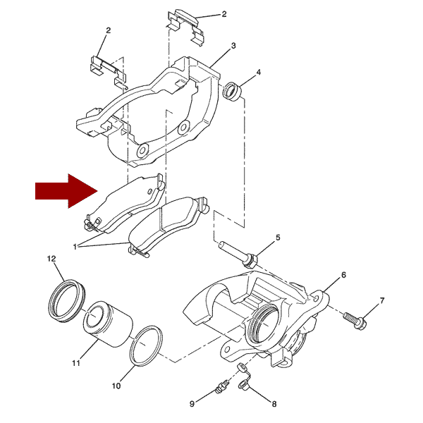 Схема расположения тормозных колодок задних на Кадиллаке ЦТС 08-13 годов выпуска